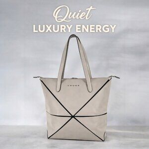 Cross Ivory Geometric Tote | Large Structured Shoulder Bag | Minimalist Work Bag